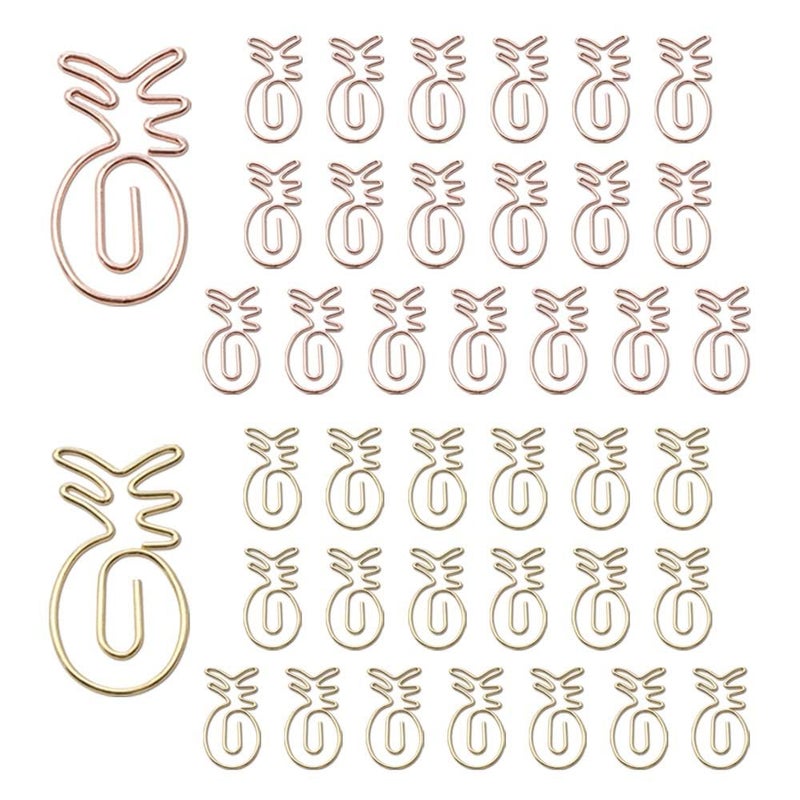 OWLFAVO 40pcs Pineapple Shape Paper Clips with Clear Box, Rose Gold and Yellow Gold, Funny Cute Paperclips Bookmarks Planner Clips for Fun Office Supplies School Gifts Wedding Decoration - Image 1